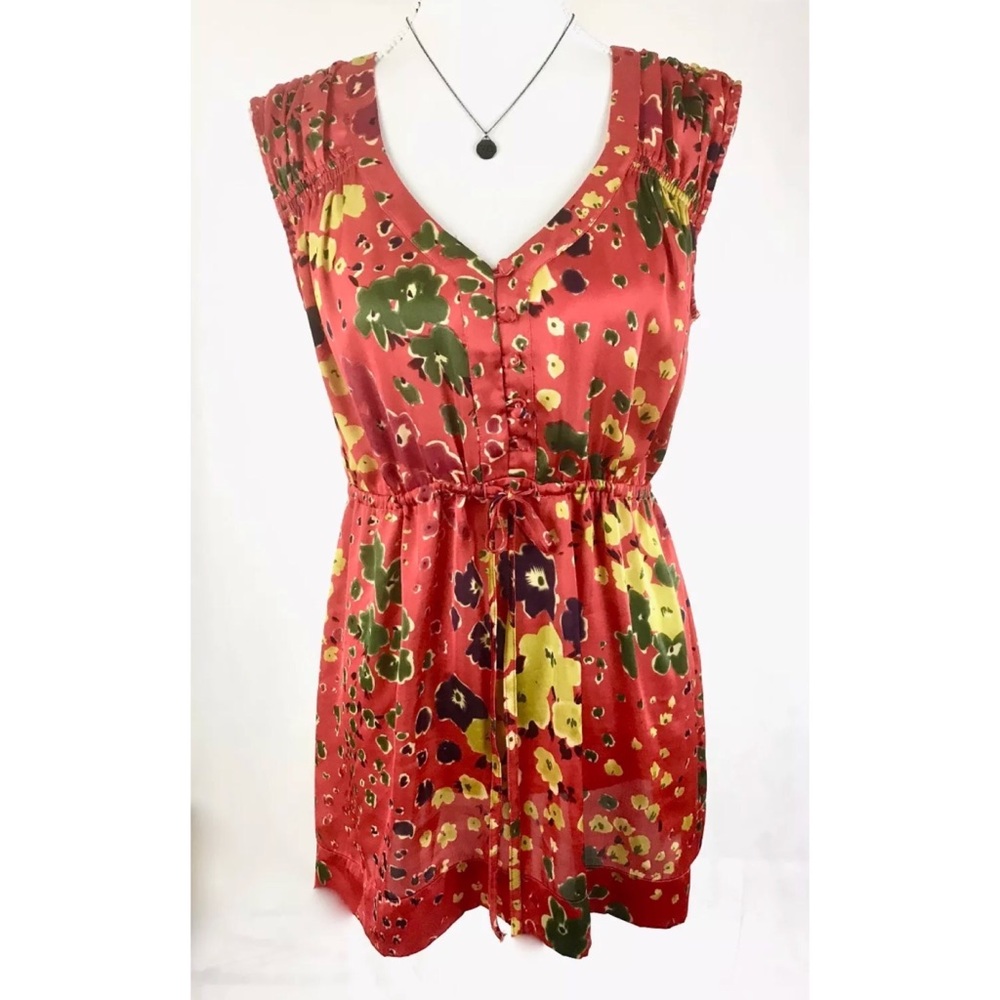 CABI Red Floral Sleeveless Tunic Blouse - Picture 1 of 7